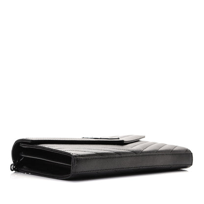 Saint Laurent Grain De Poudre Matelasse Chevron Monogram Chain Wallet Black 3 of 7