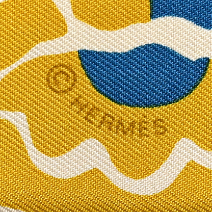Hermes Silk Bingata Twilly Moutarde Bleu Brun 4 of 5