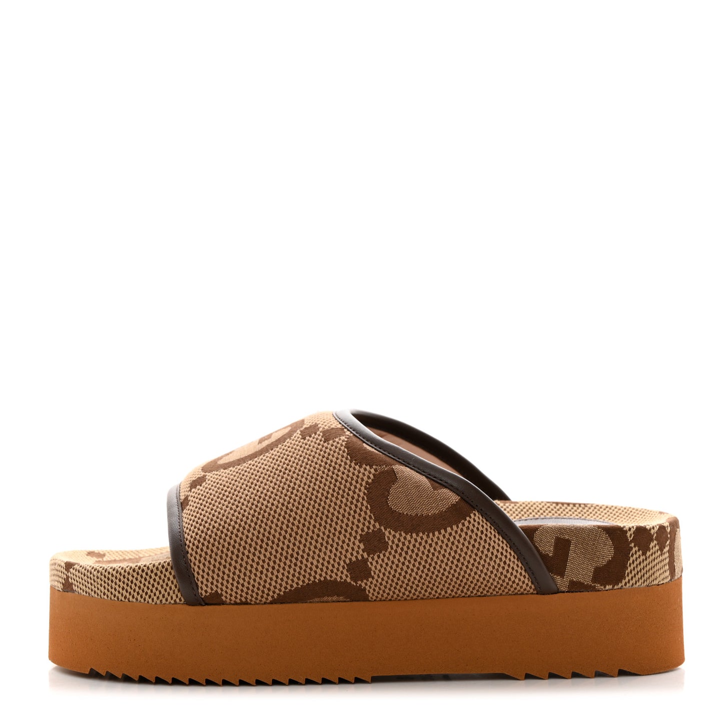 Monogram Jumbo GG Nappa Samoa Platform 40mm Slide Sandals 36 Camel Ebony New Acero
