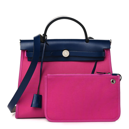 Hermes Vache Hunter Toile Herbag Zip 31 PM Magnolia Bleu Saphir 1 of 12