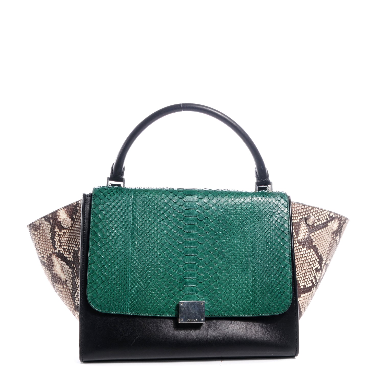 Python and Calfskin Small Trapeze Emerald Natural