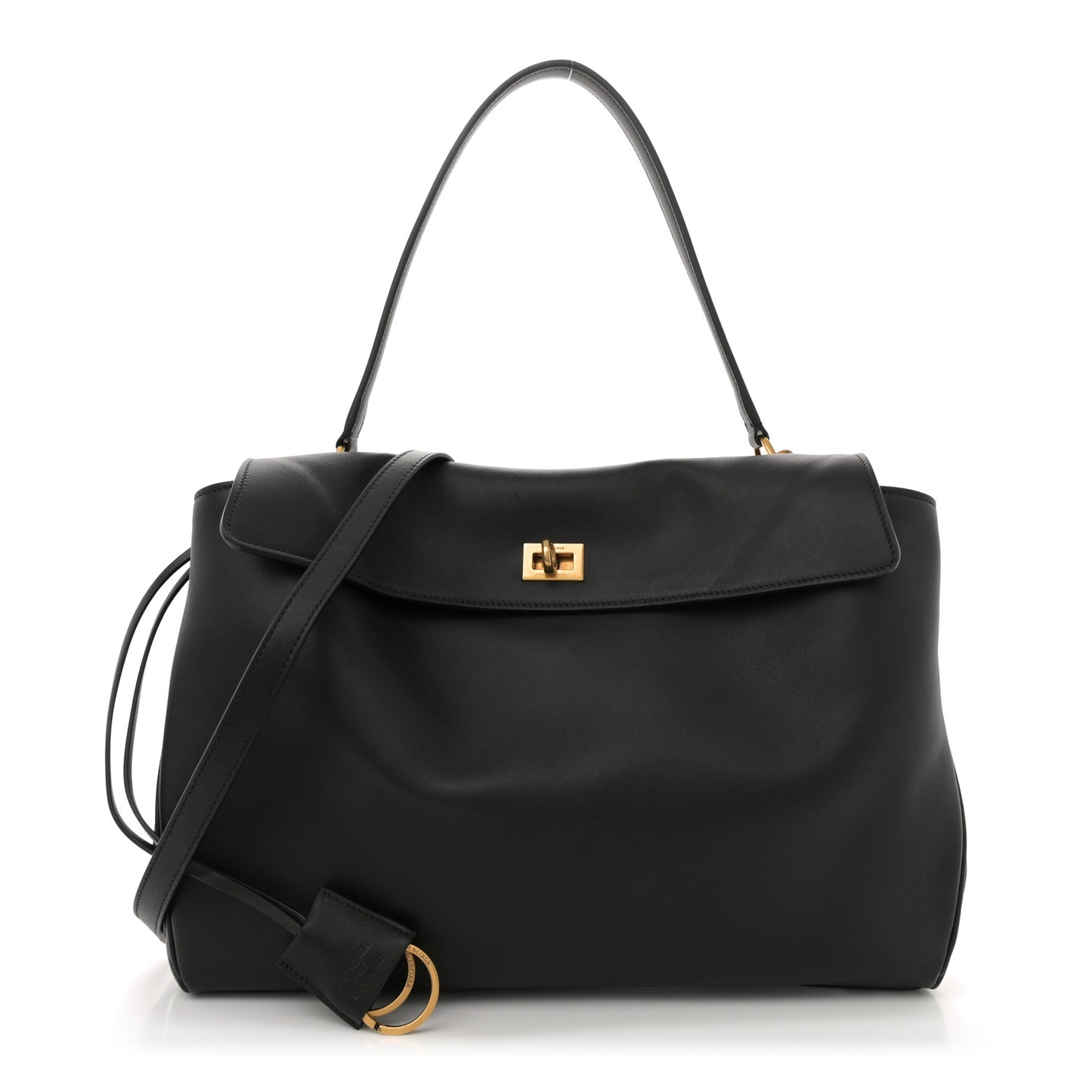 Natural Smooth Calfskin Medium Rodeo Top Handle Handbag Black