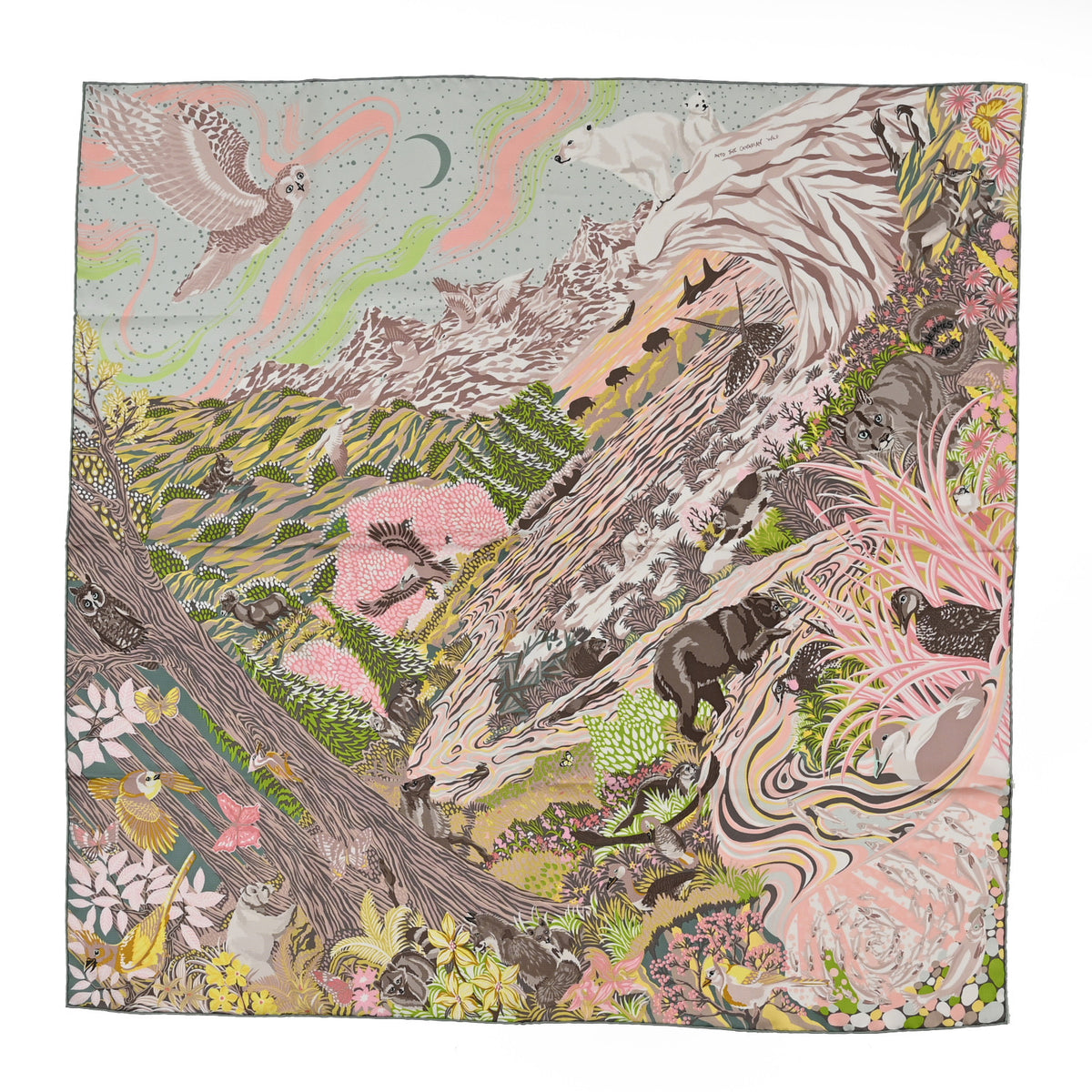 Silk Into The Canadian Wild Scarf 90 Rose Vert Jaune