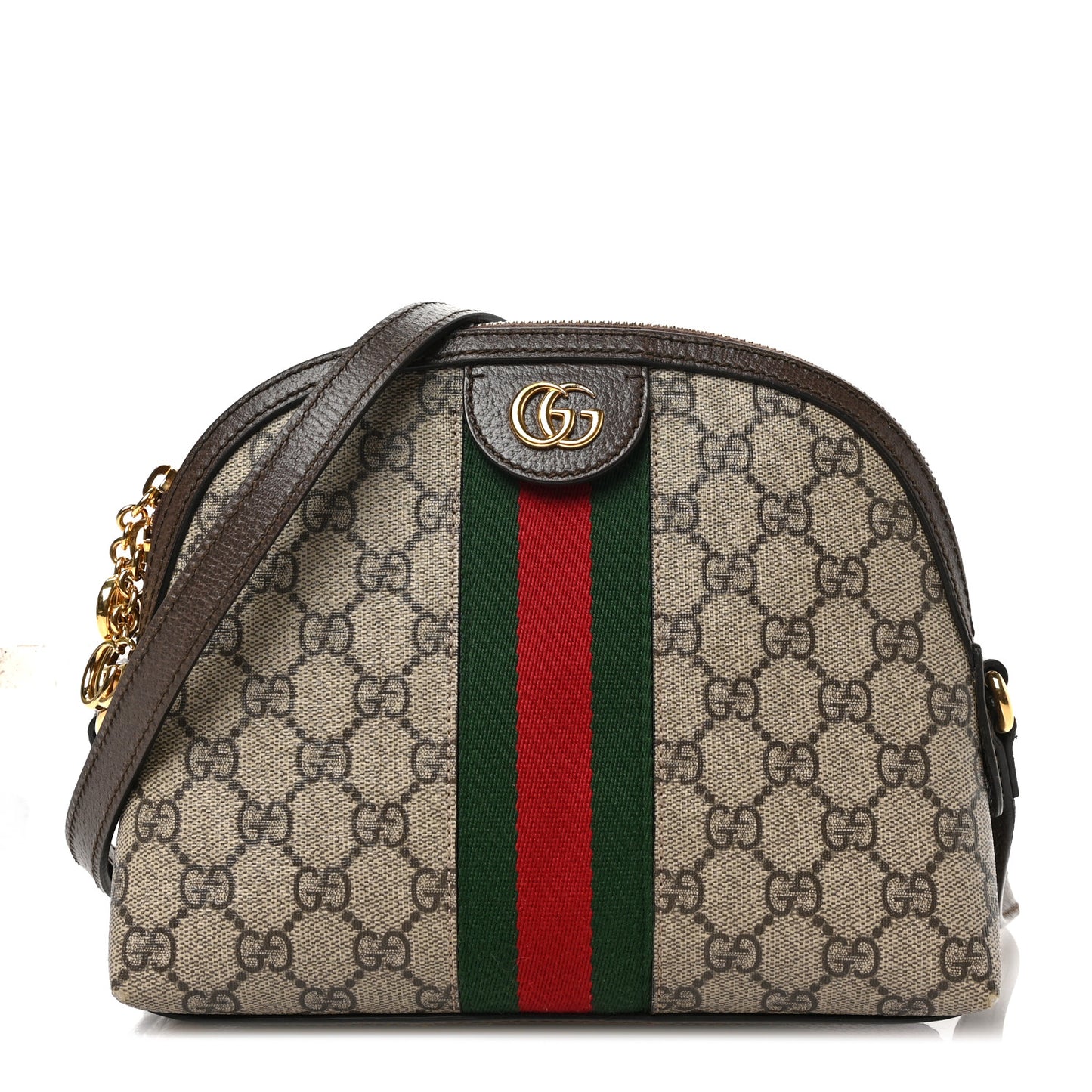 GG Supreme Monogram Textured Dollar Calfskin Web Small Ophidia Dome Shoulder Bag Beige Ebony New Acero