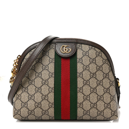 Gucci GG Supreme Monogram Textured Dollar Calfskin Web Small Ophidia Dome Shoulder Bag Beige Ebony New Acero 1 of 9