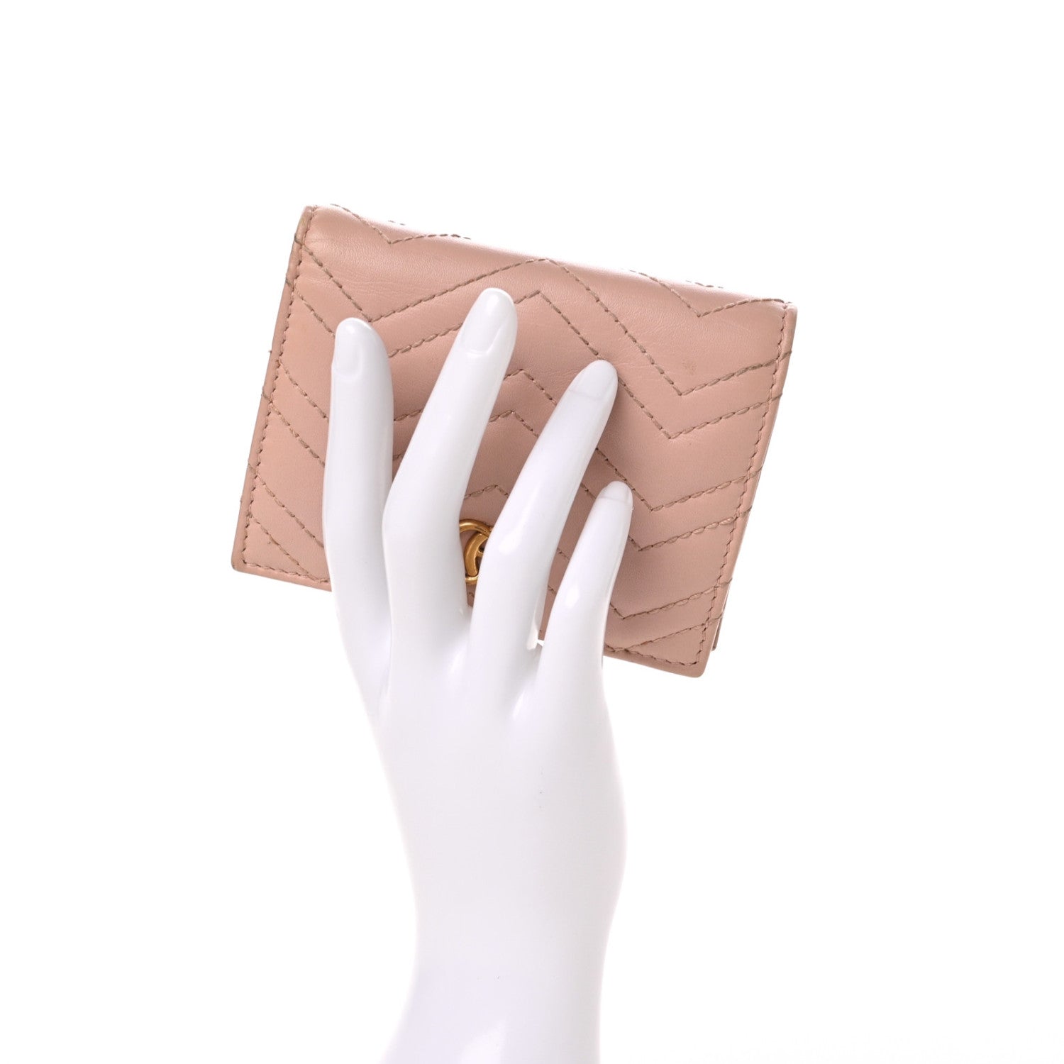 Gucci Calfskin Matelasse GG Marmont Card Case Wallet Perfect Pink 3 of 6