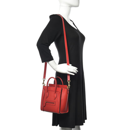 Celine Drummed Calfskin Nano Luggage Coquelicot 2 of 11