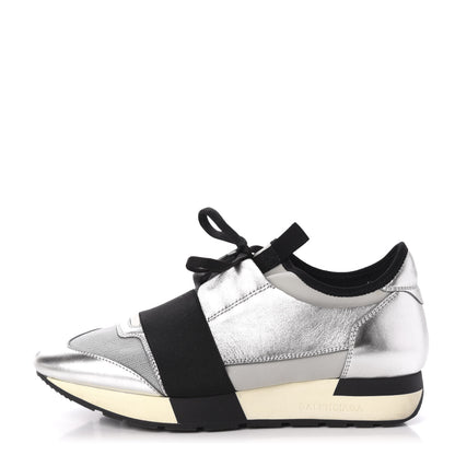 Balenciaga Mesh Calfskin Neoprene Womens Race Runner Sneakers 37 Black Silver 1 of 8