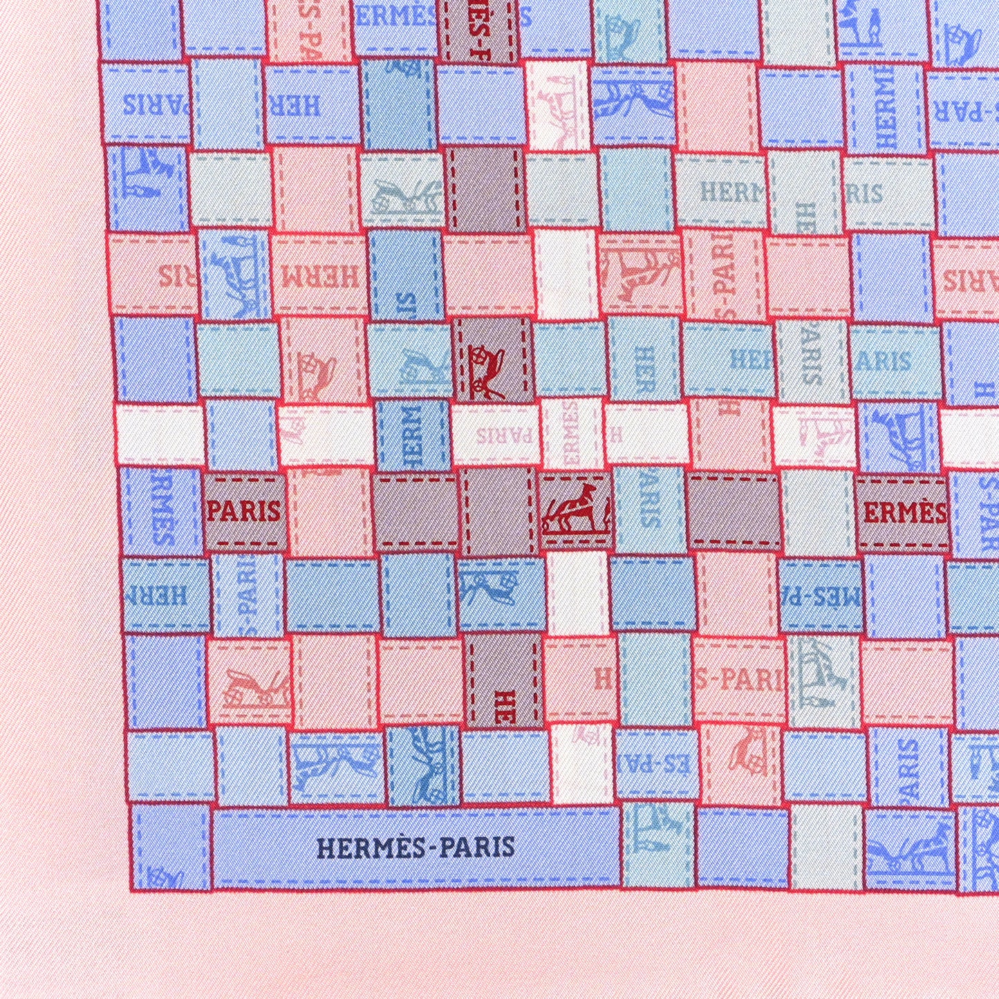 Silk Bolduc Au Carre Scarf 90 Bleu Pale Rose Pale