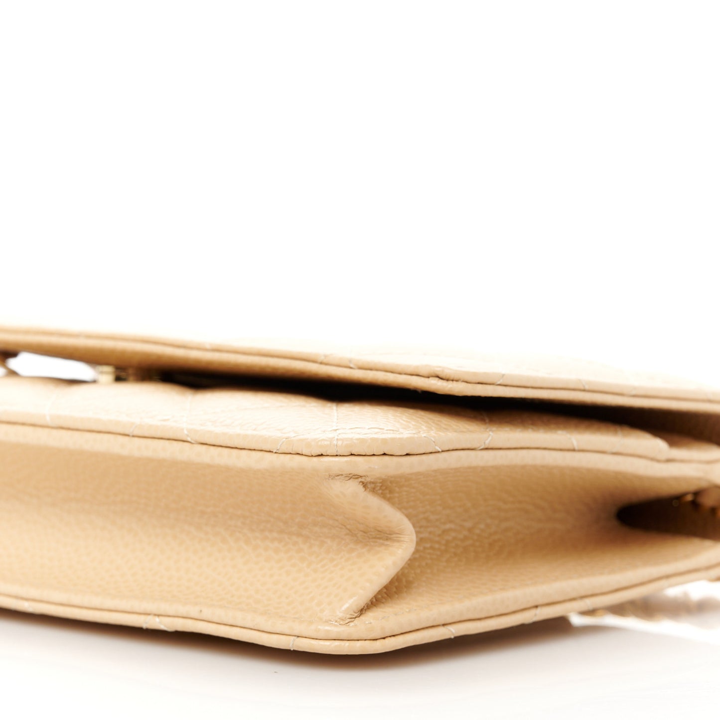 Caviar Quilted Wallet on Chain WOC Beige