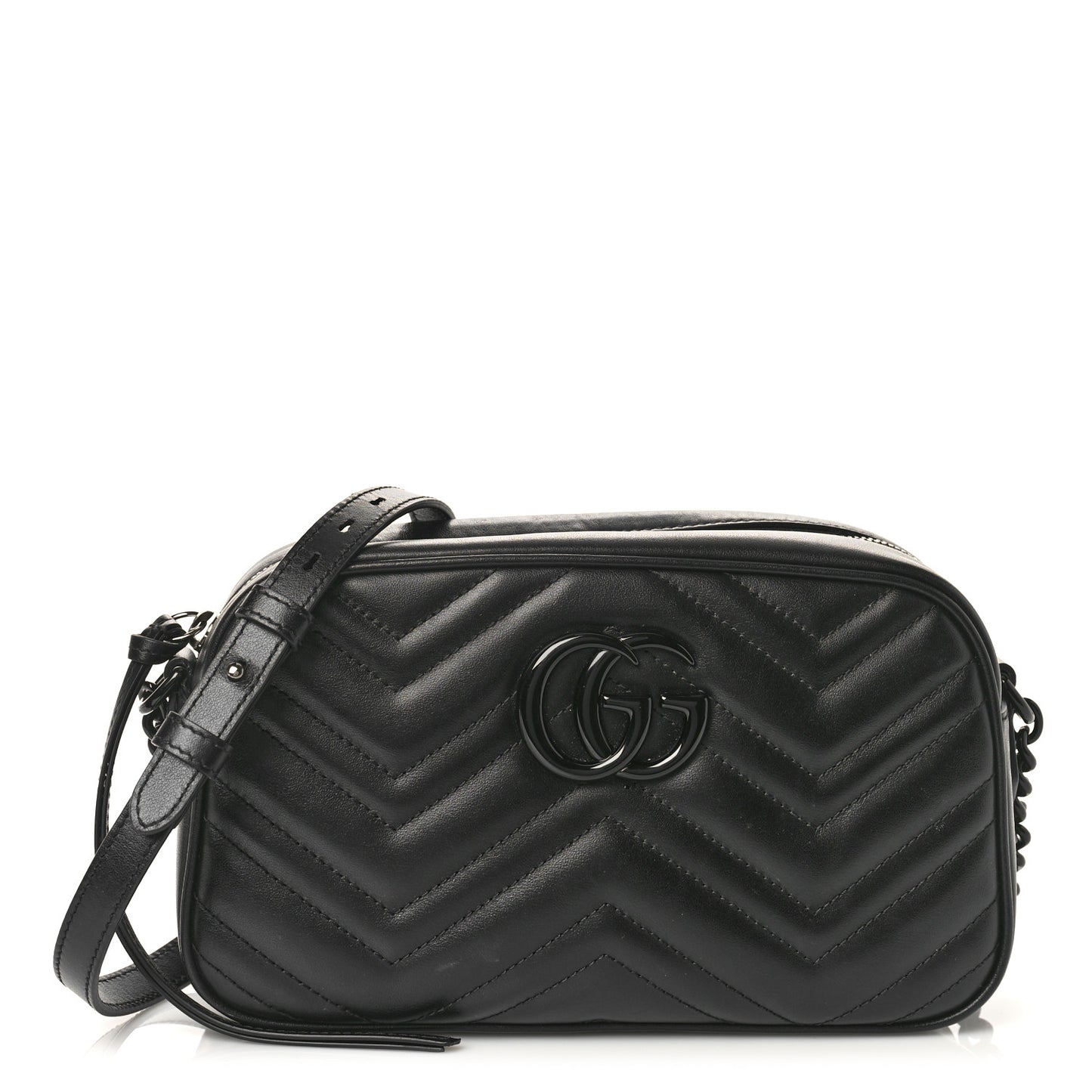 Calfskin Matelasse Monochrome Small GG Marmont Chain Shoulder Bag Black