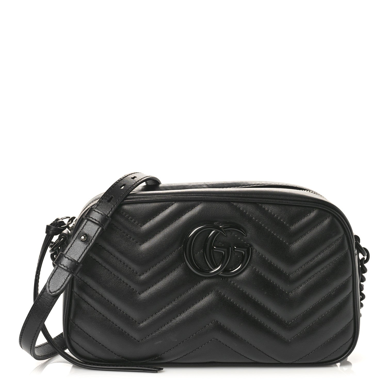 Gucci Calfskin Matelasse Monochrome Small GG Marmont Chain Shoulder Bag Black 1 of 8