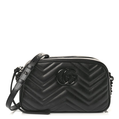 Gucci Calfskin Matelasse Monochrome Small GG Marmont Chain Shoulder Bag Black 1 of 8
