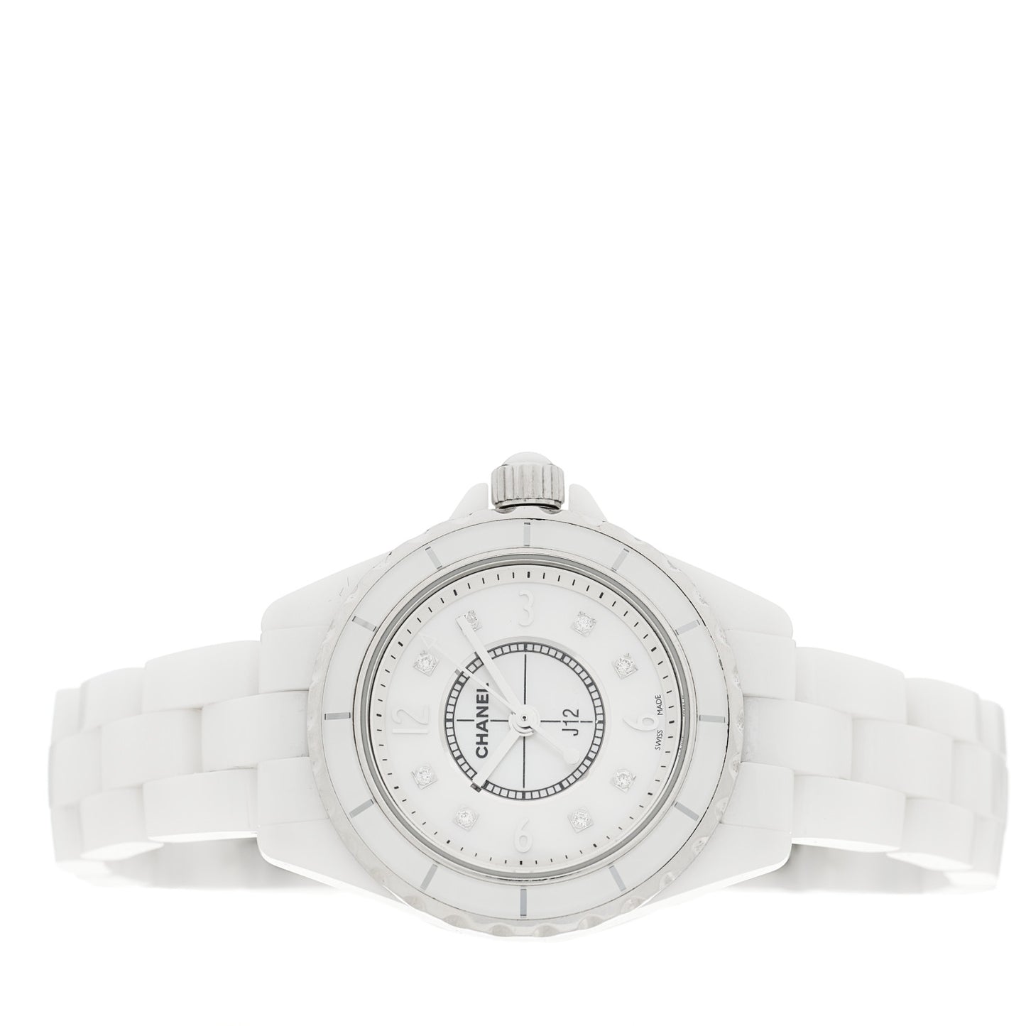 Stainless Steel Ceramic Diamond Mother of Pearl 33mm J12 Quartz Watch White