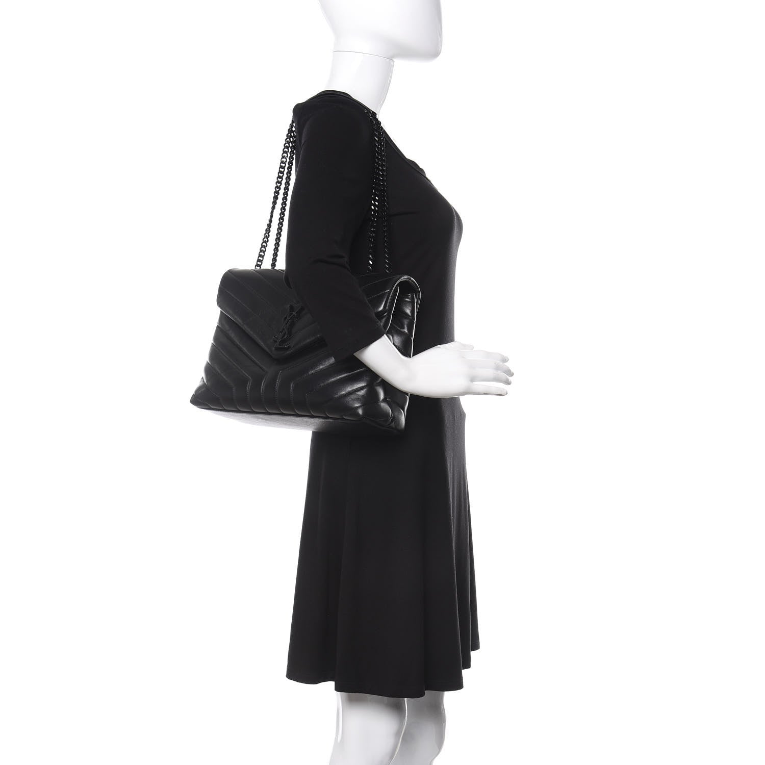 Saint Laurent Calfskin Y Quilted Monogram Medium Loulou Chain Satchel Black 2 of 9