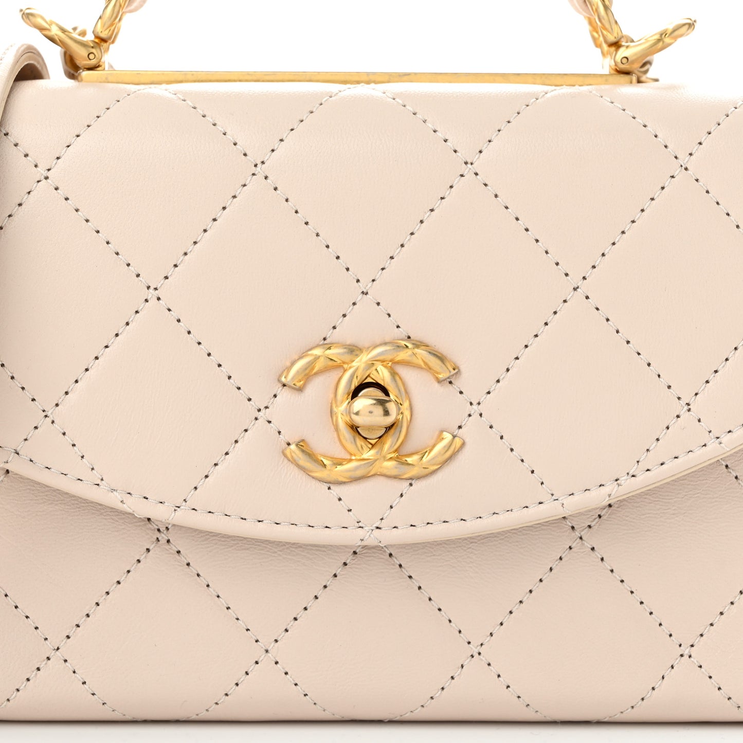 Lambskin Quilted Small Trendy Top Handle Bag Beige