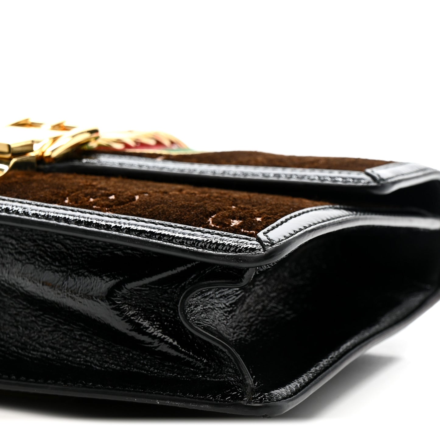 Velvet GG Monogram Web Small Sylvie Shoulder Bag Brown Black Oro Vecchio