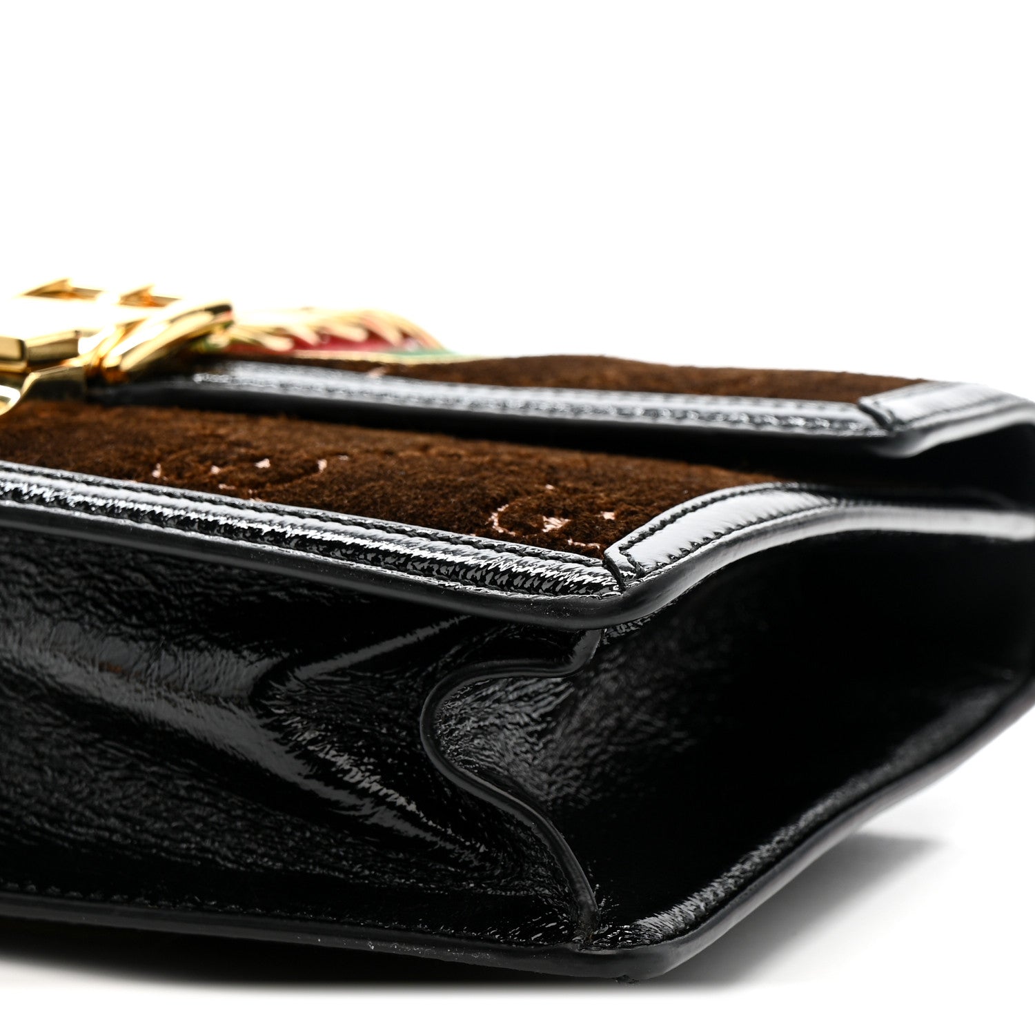 Gucci Velvet GG Monogram Web Small Sylvie Shoulder Bag Brown Black Oro Vecchio 10 of 11