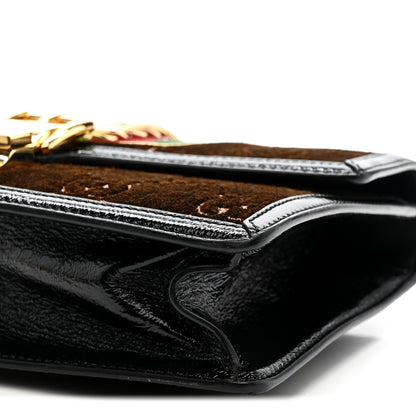 Gucci Velvet GG Monogram Web Small Sylvie Shoulder Bag Brown Black Oro Vecchio 10 of 11