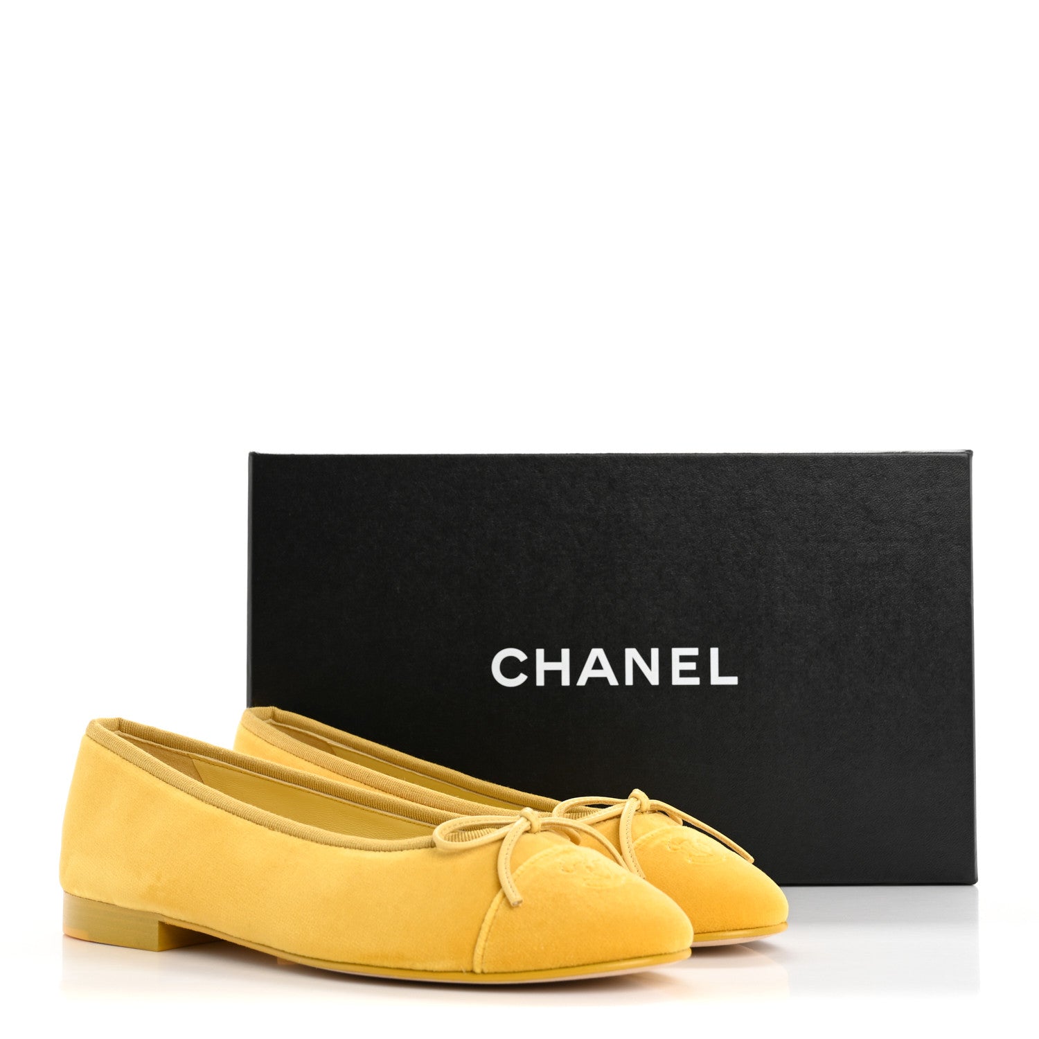 Chanel Velvet Cap Toe Ballerina Flats 37 Yellow 10 of 10