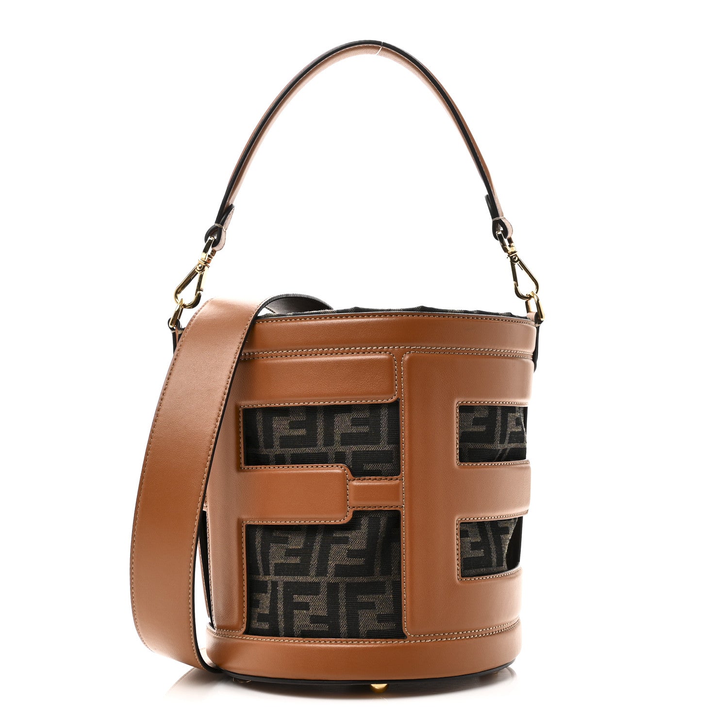 Fendi Nylon Vitello King Logo Step Out Bucket Bag Brandy 1852577