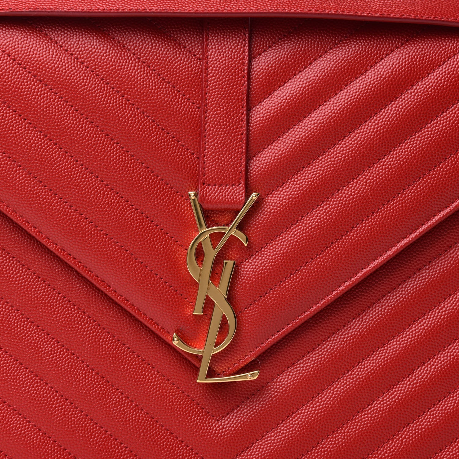 Saint Laurent Grain De Poudre Matelasse Chevron Large Monogram Satchel Lipstick Red 11 of 11