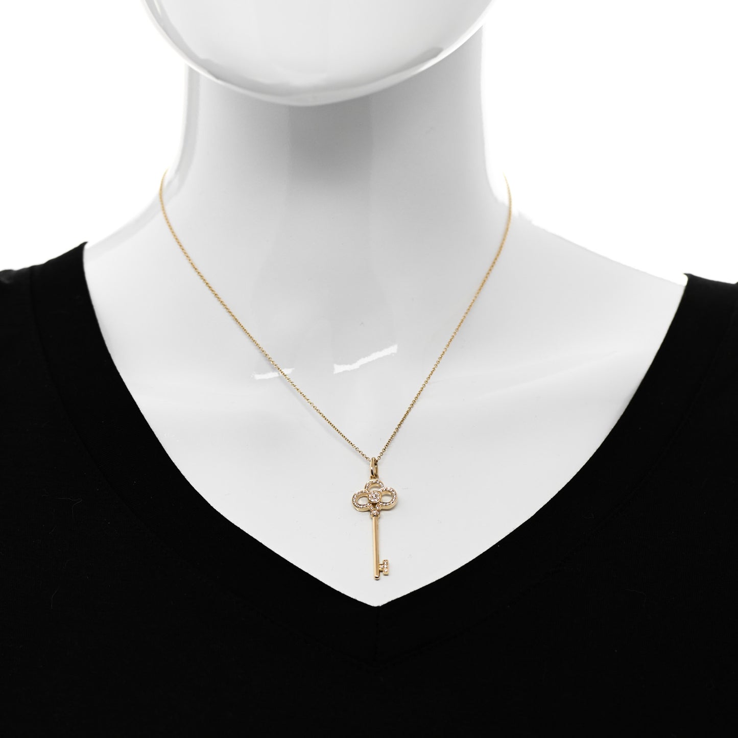 18K Yellow Gold Diamond Crown Key Pendant Necklace