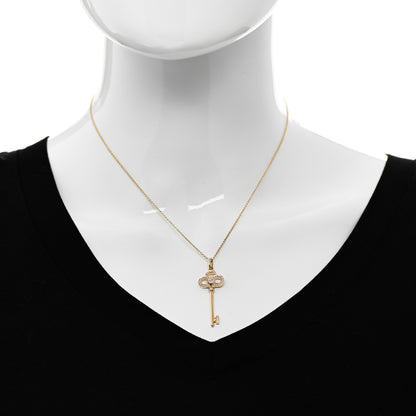Tiffany 18K Yellow Gold Diamond Crown Key Pendant Necklace 2 of 7