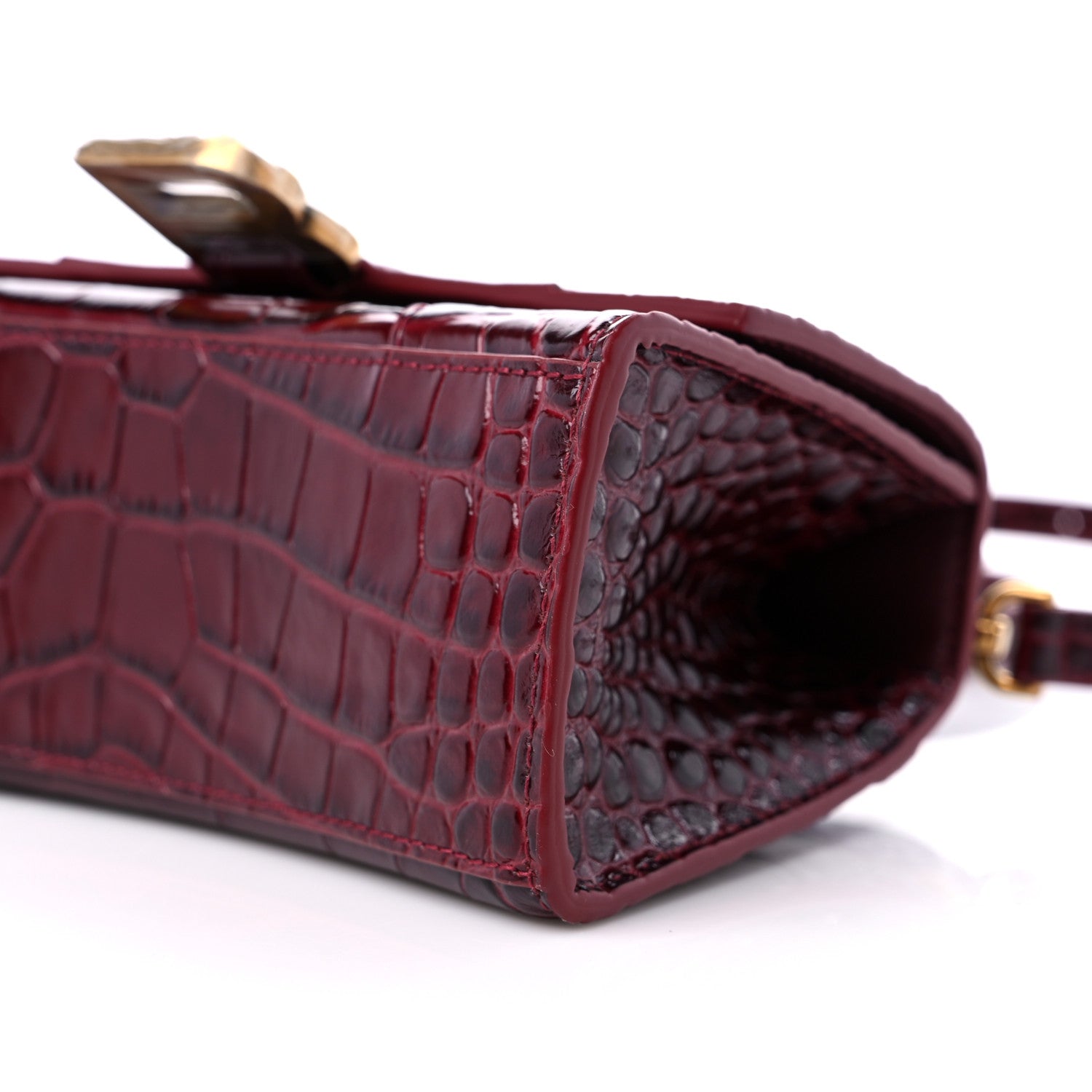 Balenciaga Shiny Calfskin Crocodile Embossed Hourglass Top Handle Bag XS Dark Red 8 of 8