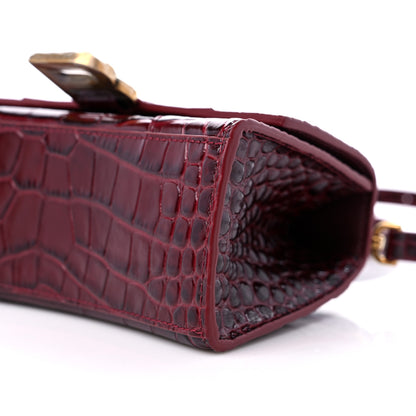 Balenciaga Shiny Calfskin Crocodile Embossed Hourglass Top Handle Bag XS Dark Red 8 of 8