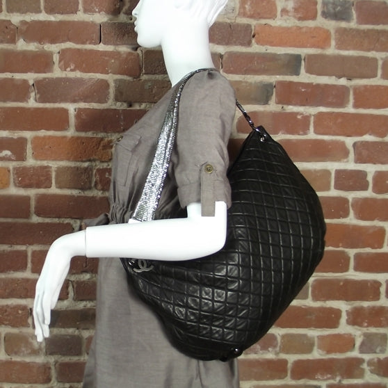 Lambskin Chain Mail Hobo Black