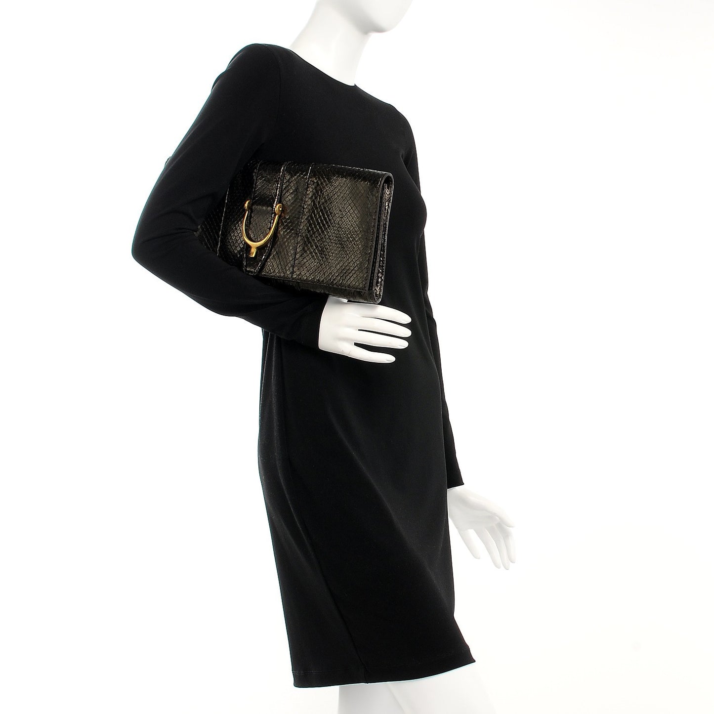 Metallic Python Soft Stirrup Clutch Brown
