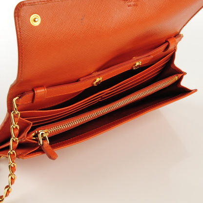 Prada Saffiano Metal Oro Chain Wallet Papaya 5 of 11