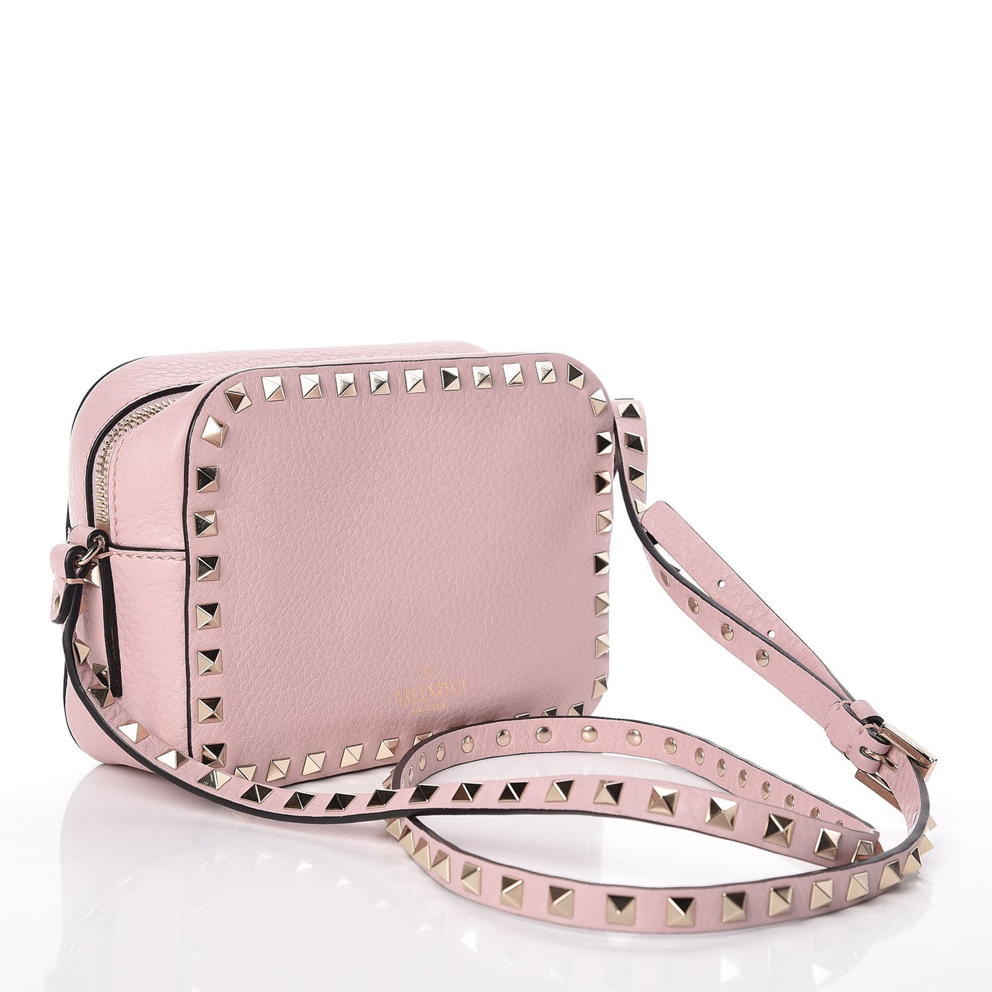 Calfskin Rockstud Camera Crossbody Bag Water Rose