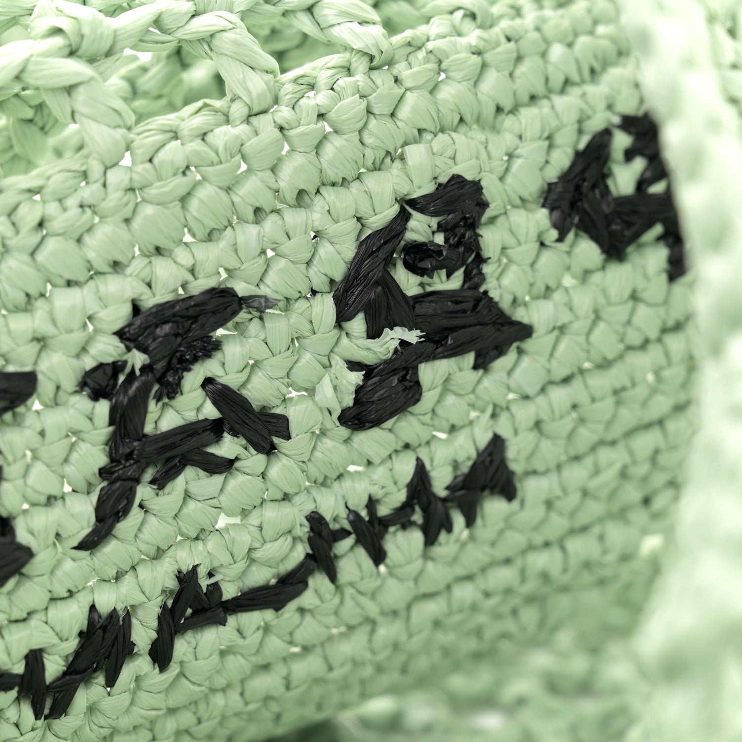 Prada Yarn Raffia Effect Crochet Logo Embroidered Tote Bag Acqua 10 of 10