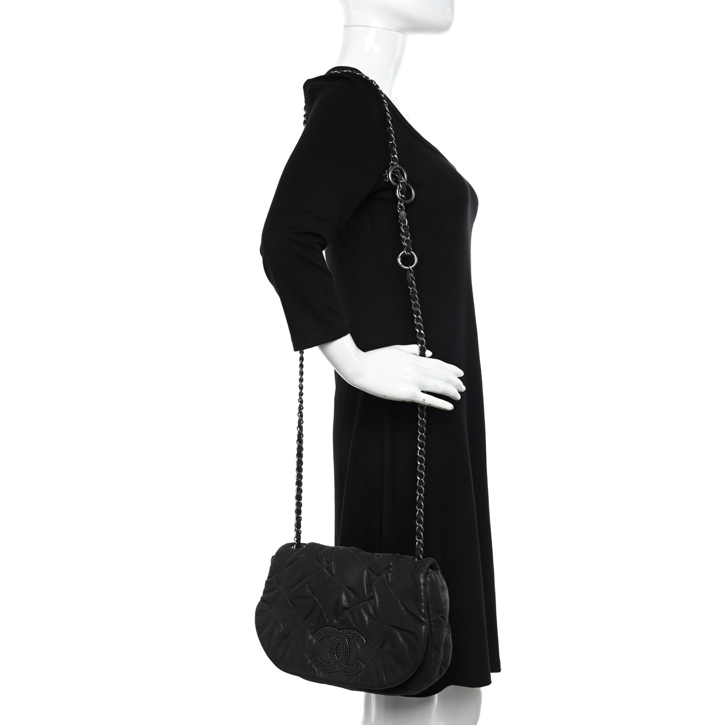 Iridescent Calfskin Glint Flap Black
