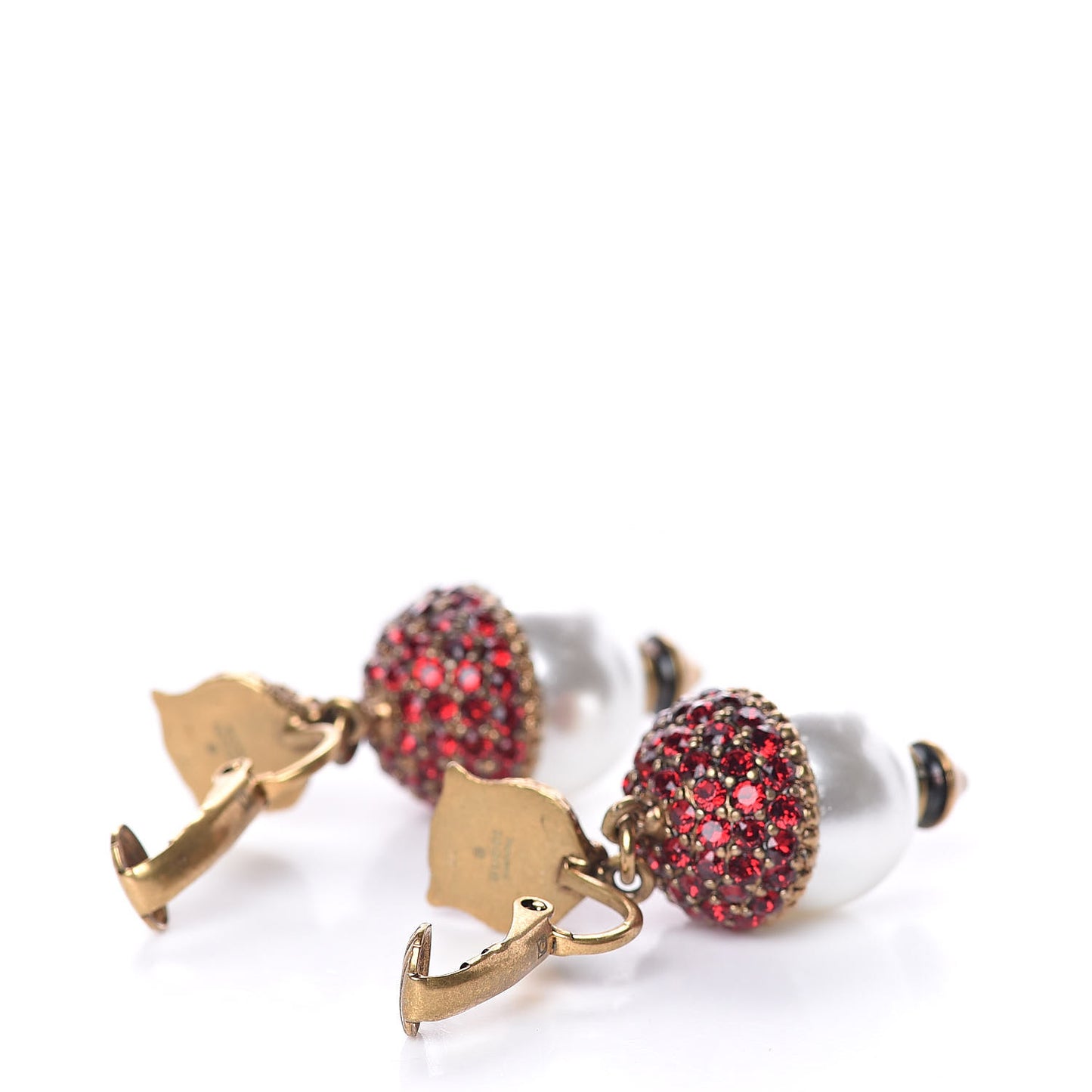 Metal Crystal Pearl Feline Earrings Aged Gold