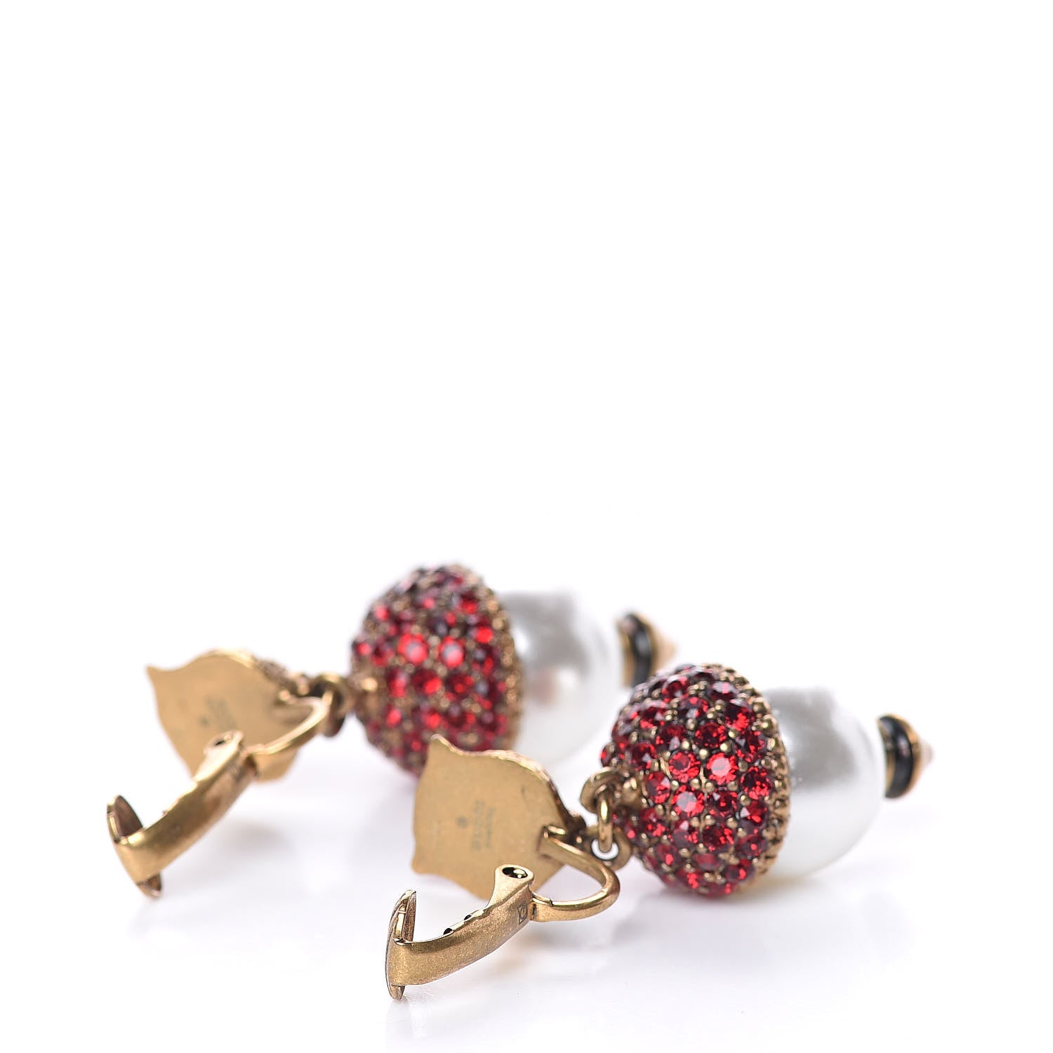 Gucci Metal Crystal Pearl Feline Earrings Aged Gold 3 of 4