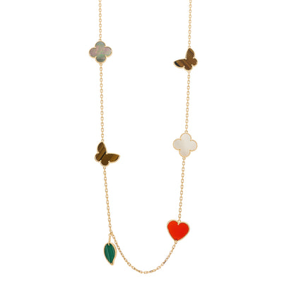 Van Cleef & Arpels 18K Yellow Gold Mother of Pearl Malachite Carnelian Tiger Eye 12 Motif Lucky Alhambra Necklace 1 of 6