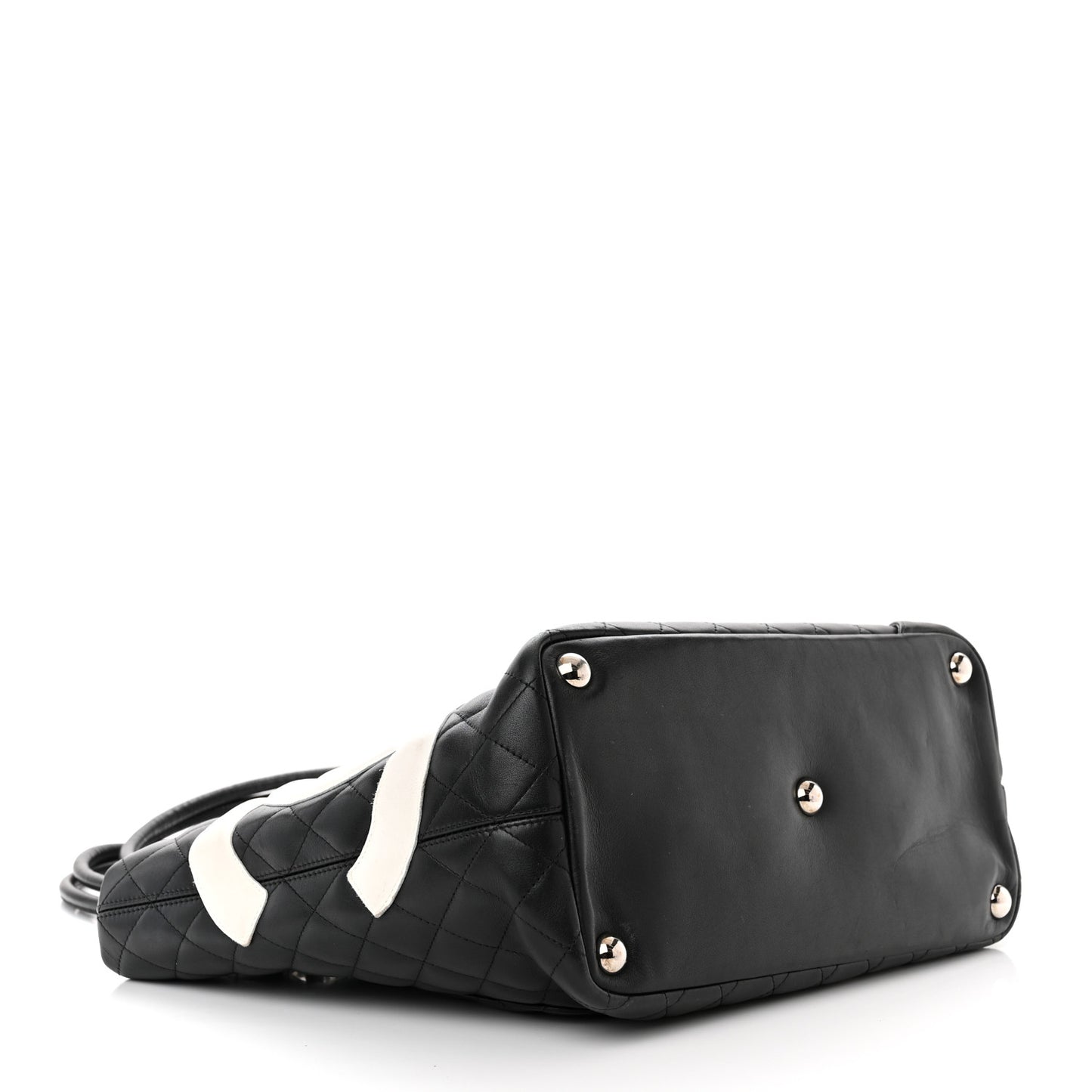 Calfskin Quilted Large Cambon Tote Black White