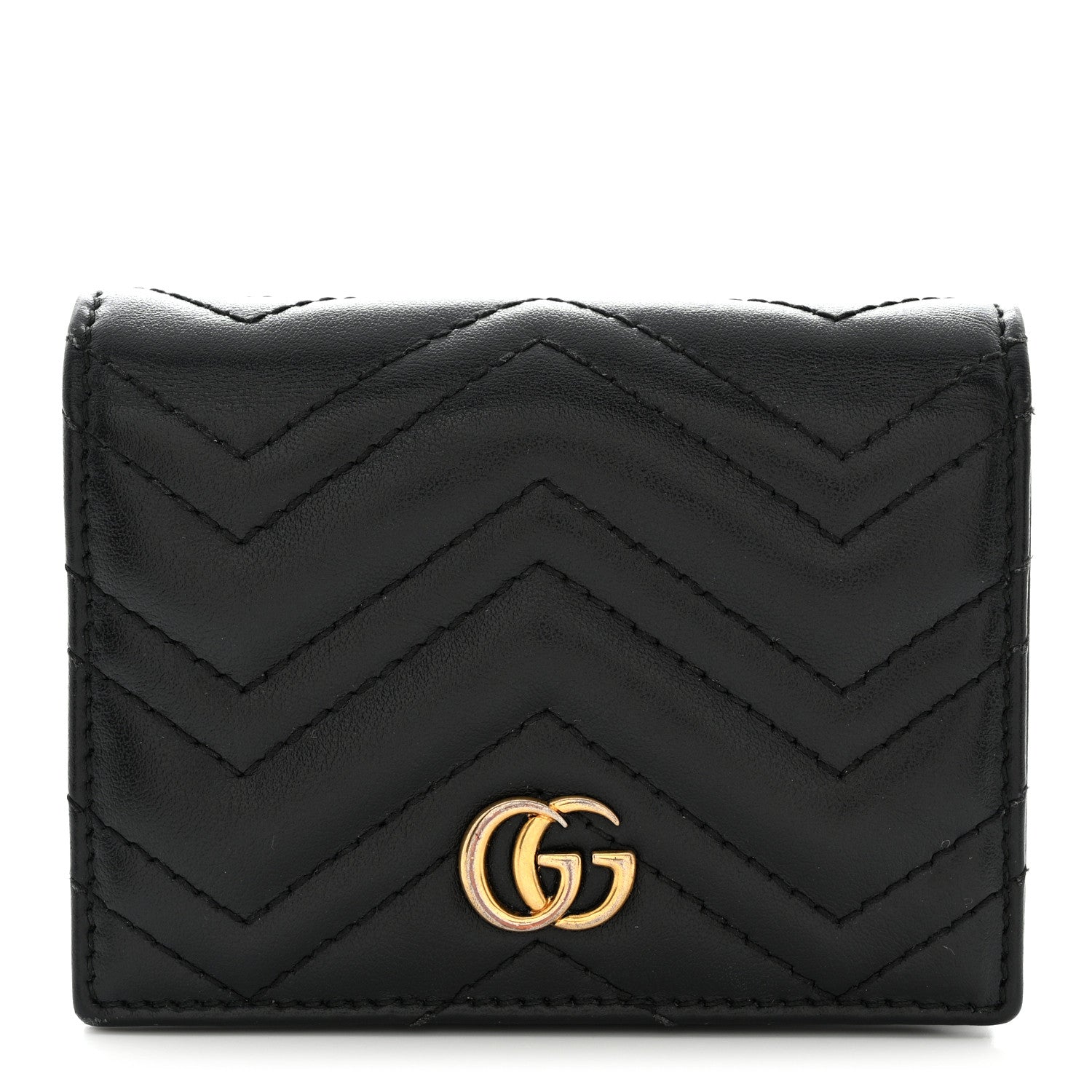 Gucci Calfskin Matelasse GG Marmont Card Case Wallet Black 1 of 12