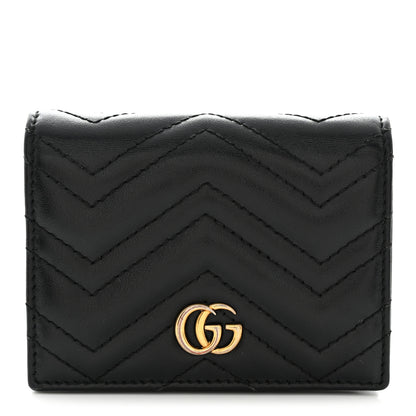 Gucci Calfskin Matelasse GG Marmont Card Case Wallet Black 1 of 12