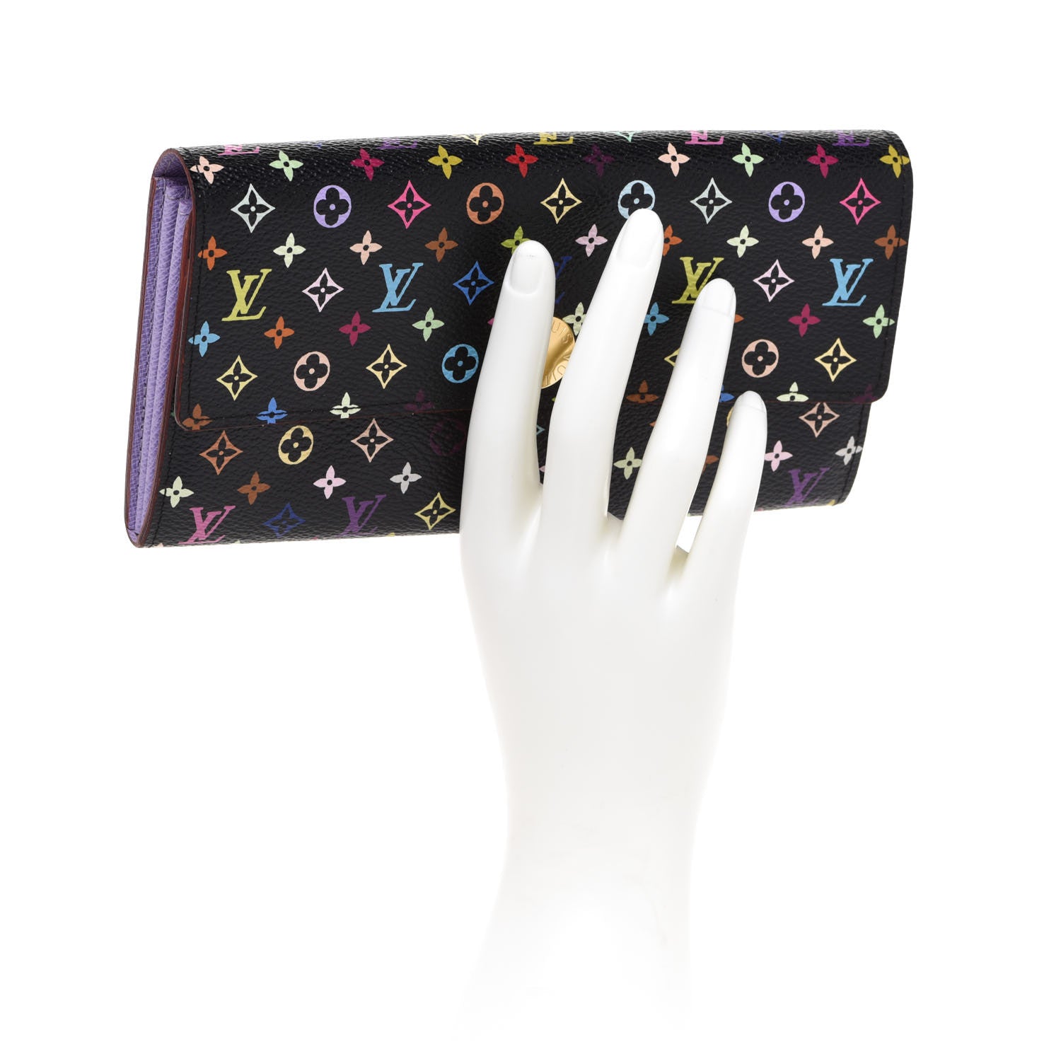 Louis Vuitton Monogram Multicolor Sarah Wallet Black Violet 2 of 6