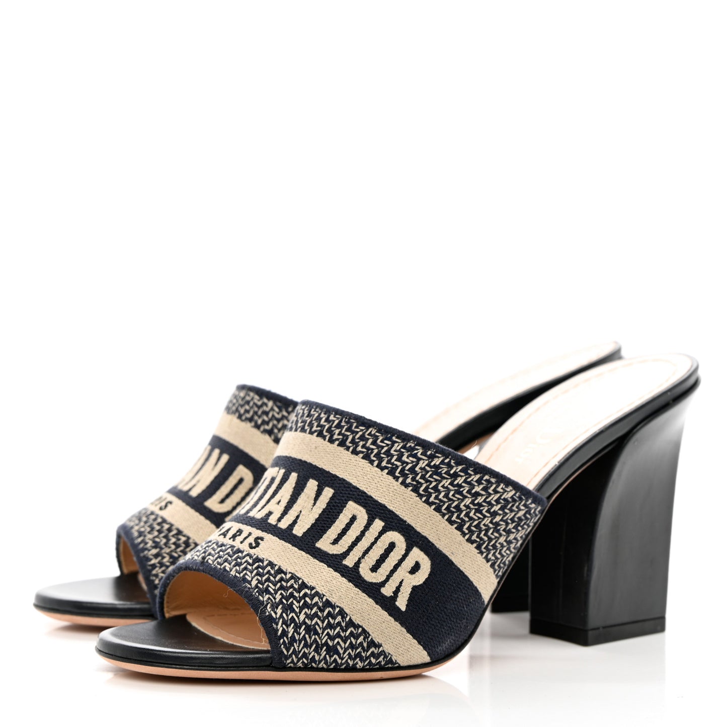 Cotton Embroidered Dway 85mm Slide Sandals 38 Deep Blue