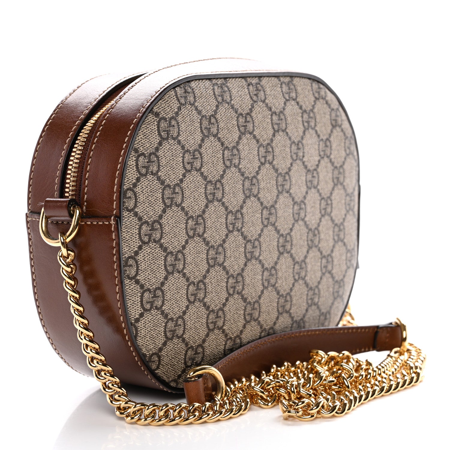 Gucci GG Supreme Monogram Cuoio Toscano Mini Chain Shoulder Bag Beige Ebony Cuir 3 of 12