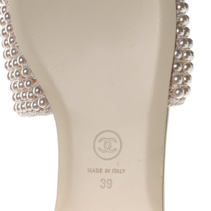 Chanel Pearl Crystal CC Mules Sandals 39 Ivory 7 of 8