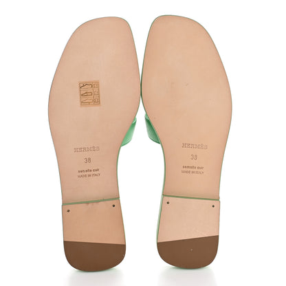 Hermes Epsom Oran Sandals 38 Vert Pomme 6 of 13
