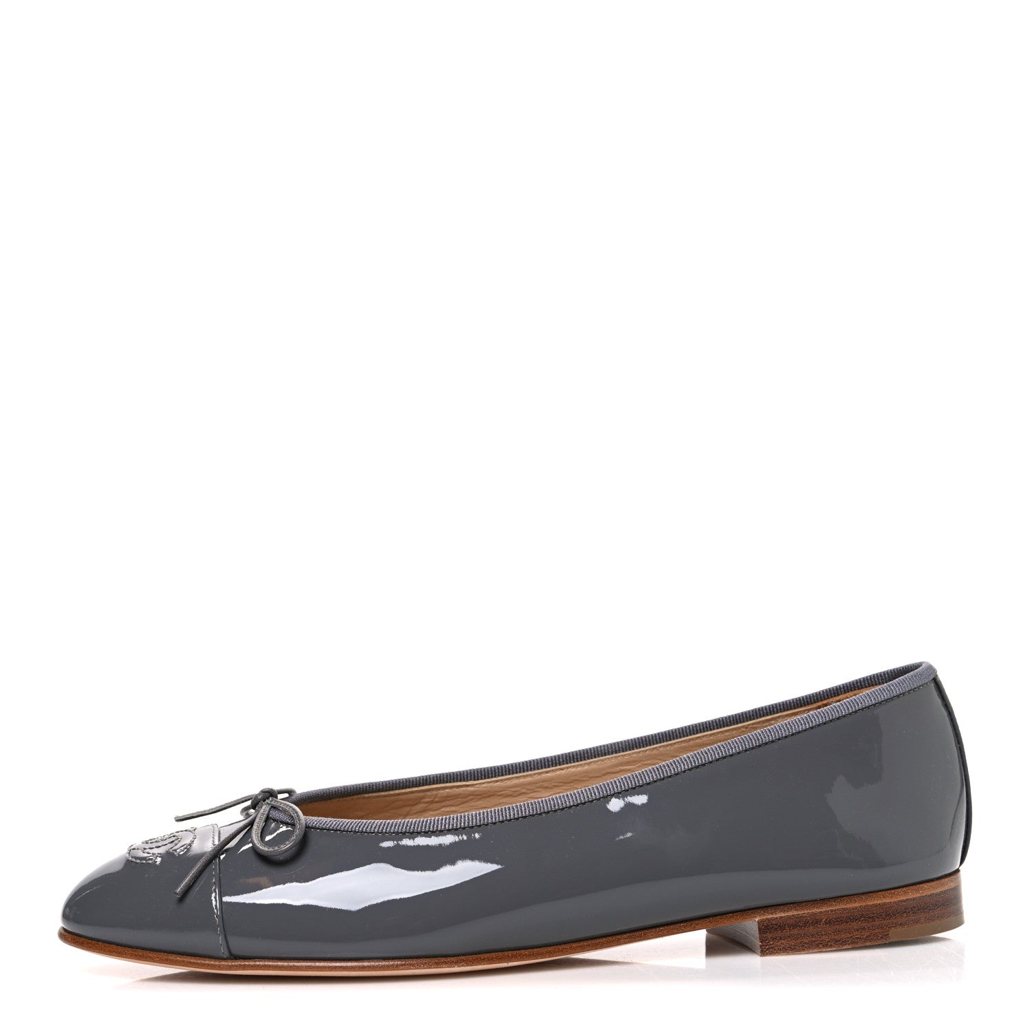 Chanel Patent Calfskin CC Cap Toe Ballerina Flats 39.5 Dark Grey 1 of 11
