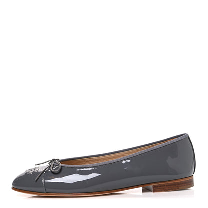 Chanel Patent Calfskin CC Cap Toe Ballerina Flats 39.5 Dark Grey 1 of 11