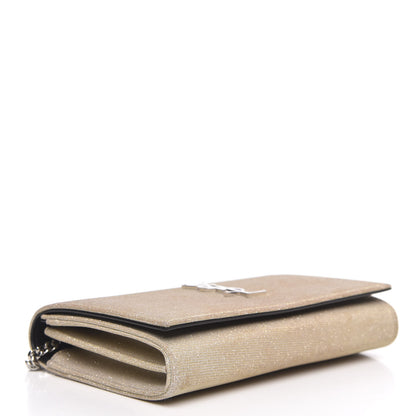 Saint Laurent Metallic Sparkle Fabric Monogram Chain Wallet Platino 4 of 13